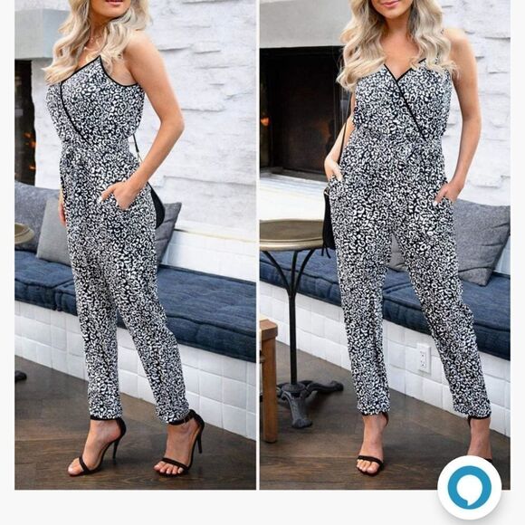 PRETTYGARDEN Women's Sexy Wrap V Neck  Spaghetti Strap Jumpsuit  NWOT Size S - Picture 5 of 10